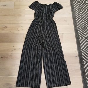 Black and White Striped Off the Shoulder Romper